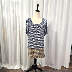 2/$30 Navy & Gold Pullover Tunic Plus Size‎ 1X Embroidered Casual